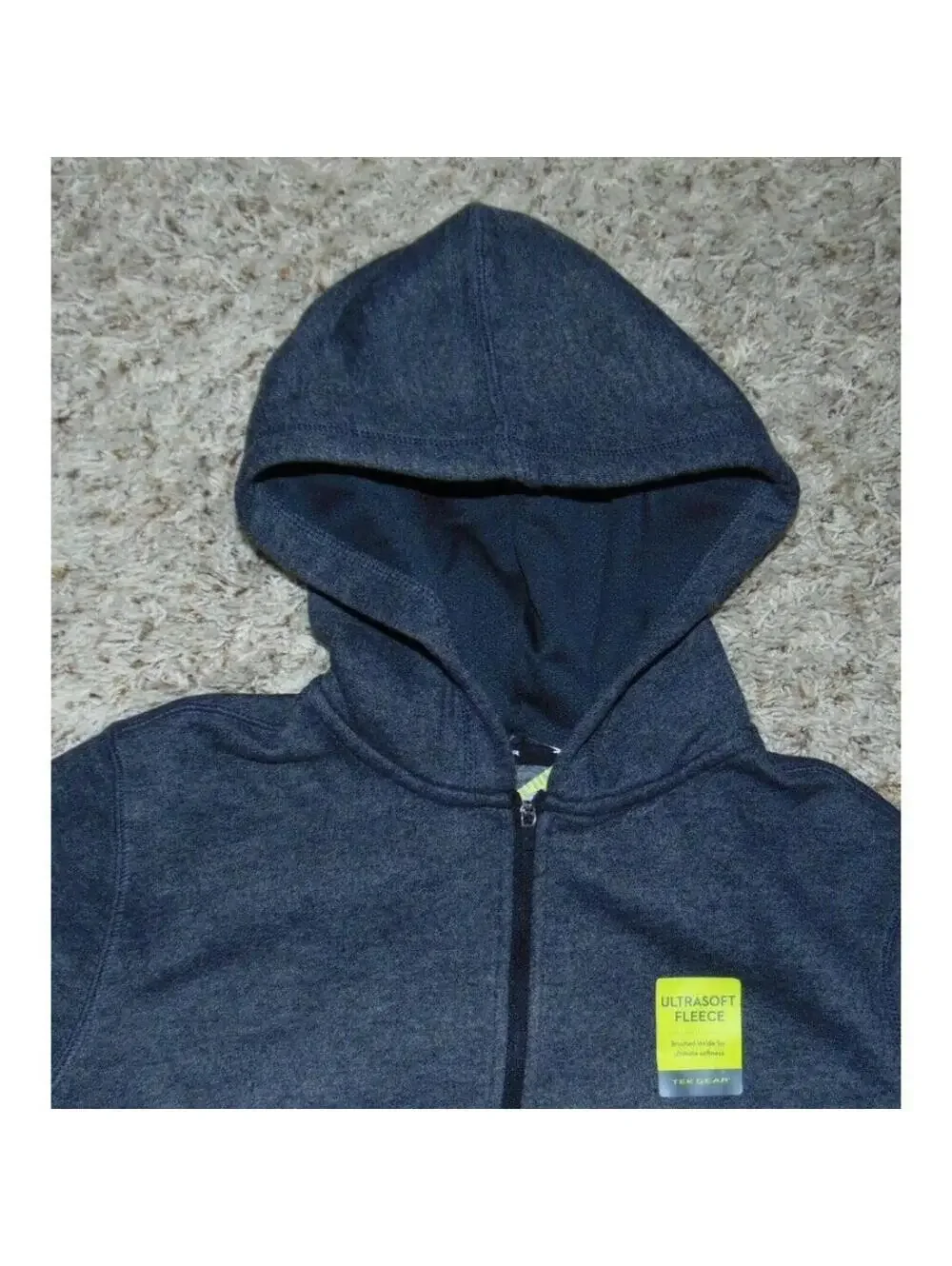 Tek Gear Hoodie Jacket Boys 10/12 Black Gray Fleece Lined Full Zip Up Husky
